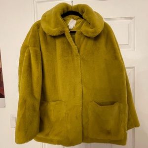 H&M faux fur chartreuse yellow size M jacket